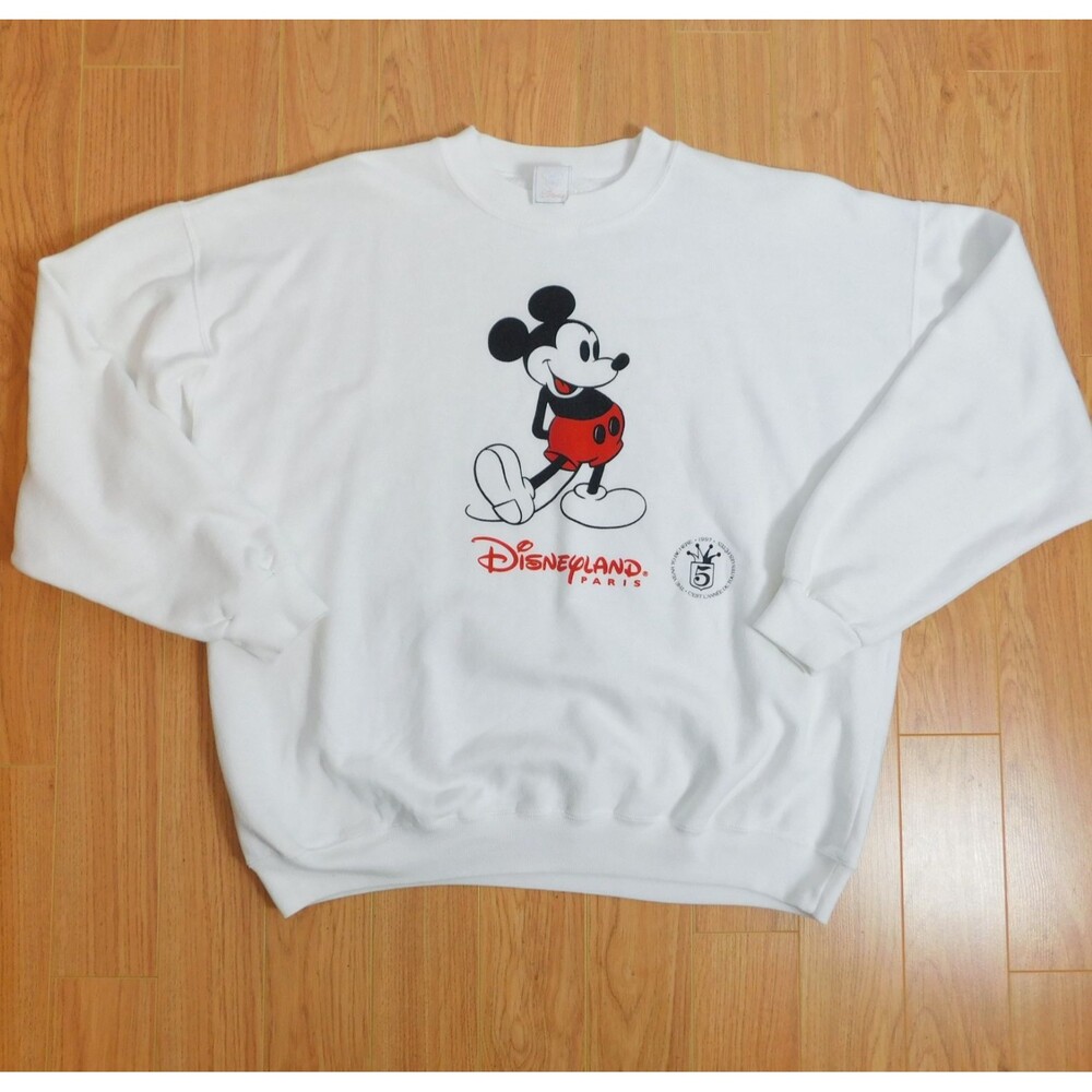 DisneyLand Paris Sweatshirt Mickey Mouse White Vintage 1997 5th Anniversary L/XL